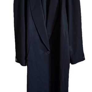 Linda Richards Trench Coat Women Black Long 80's 100% Wool Size 4